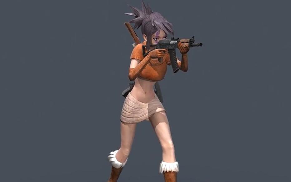 女孩持槍走路動作 女孩持槍走路動作