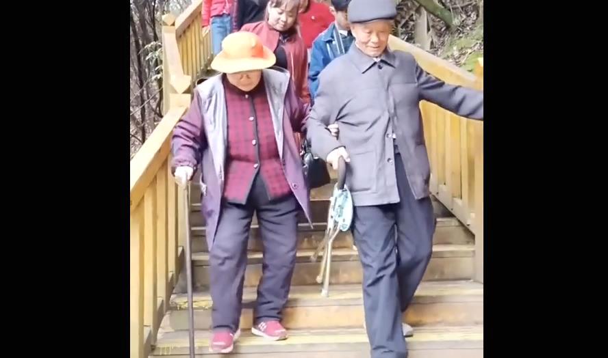 兩個老人老太太住拐杖下樓梯的參考 兩個老人老太太住拐杖下樓梯的參考